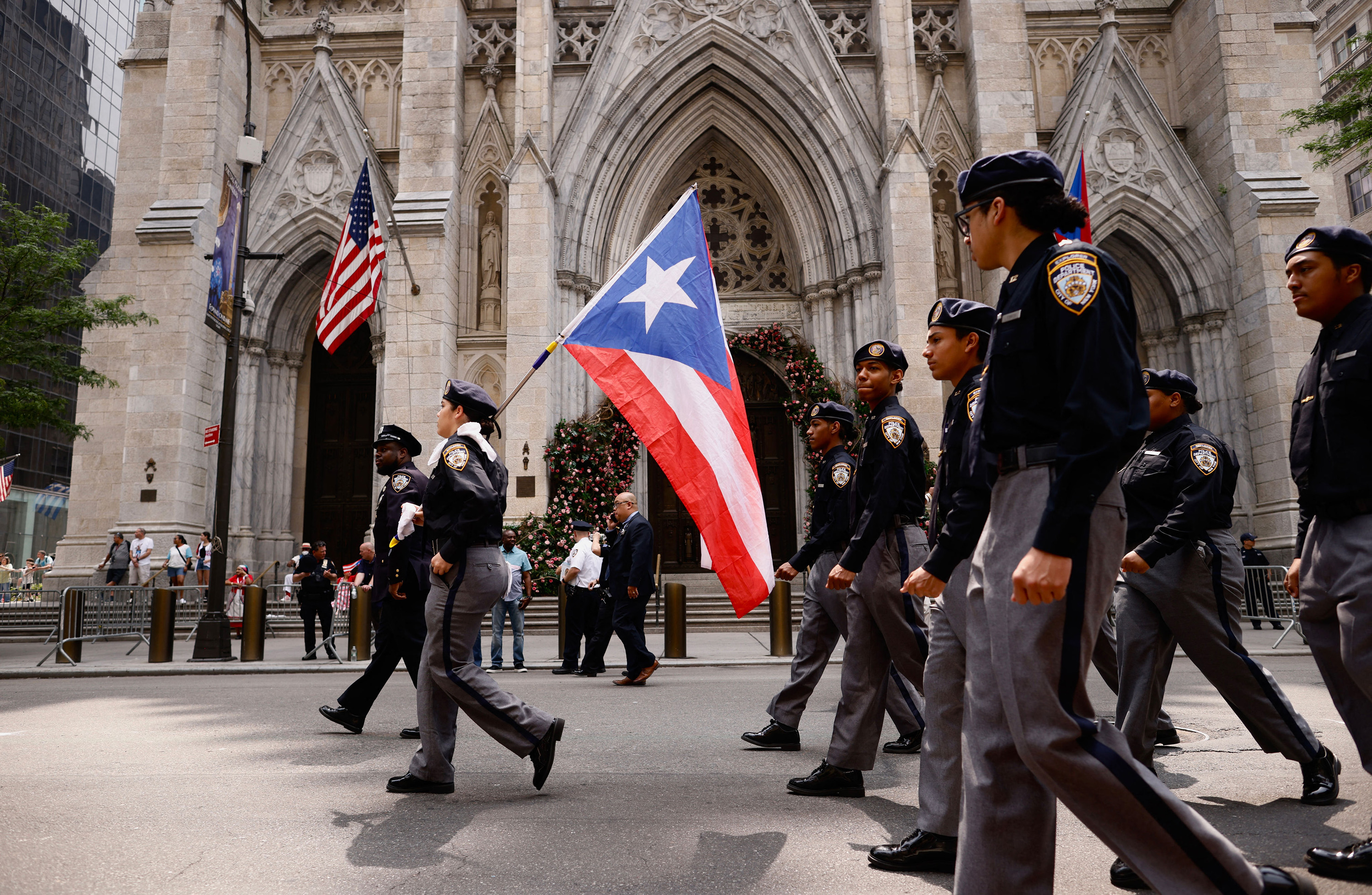 New York Police Department officers march in the 66th annual National Puerto Rican Day Parade in New York City on June 11, 2023.