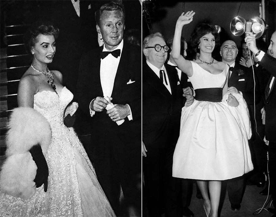 Sophia Loren is the true epitome of classic Hollywood glamour. The actress' jaw-dropping white dress at Cannes in 1955 (l.) is one of the most infamous in the film festival's history. Loren is also seen here at the festival in 1959 (r.).
