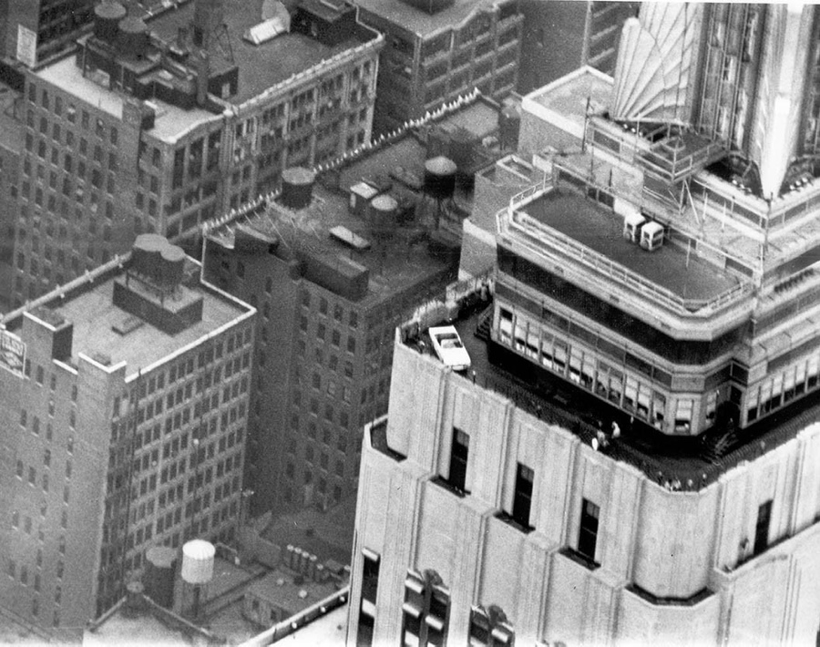And there it is! The Ford Mustang became the first car to ever climb to the top of the Empire State Building. Ford put the 2015 Mustang in the same spot to mark the car's 50th anniversary in 2014.