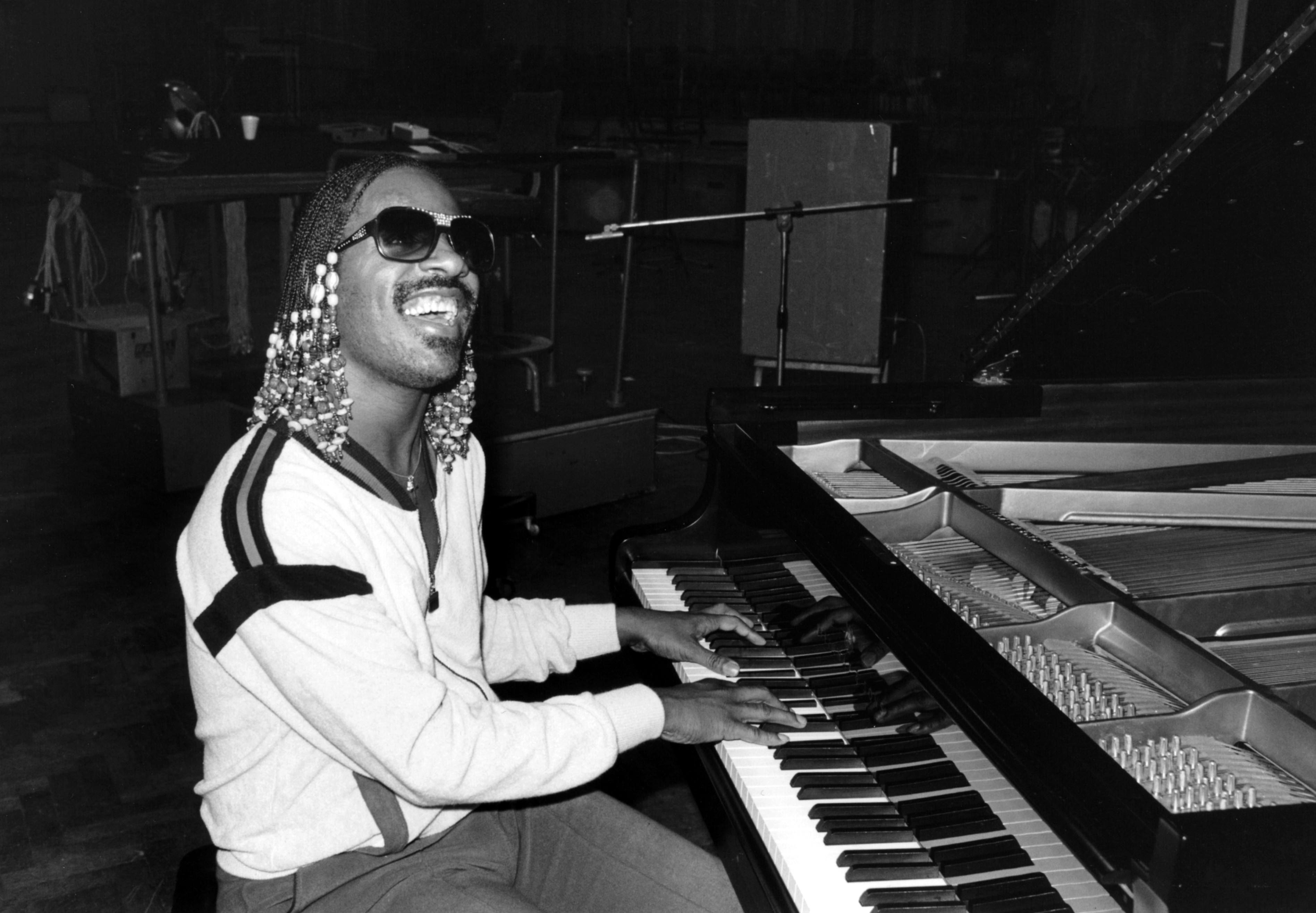 Stevie Wonder photographed at Abbey Road Studios in London.